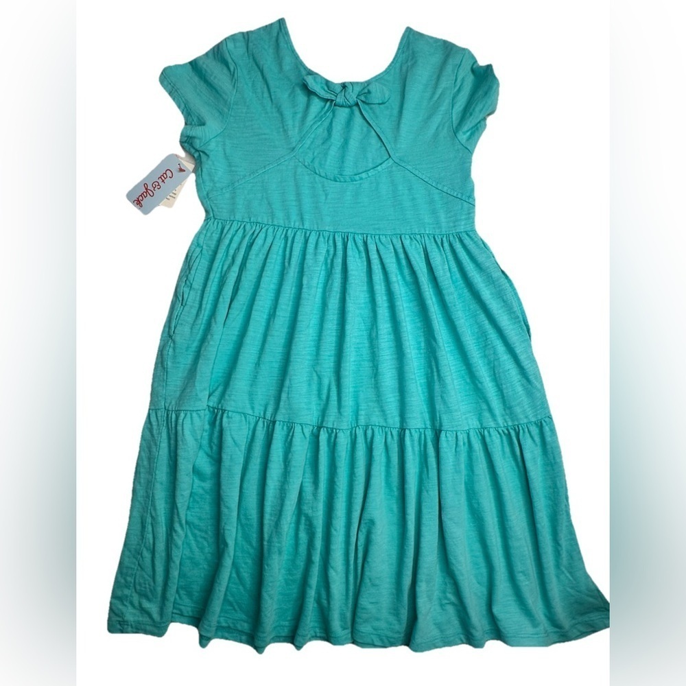 Cat & Jack Girls Dress Sundress With Bow Size L (10/12) Turquoise